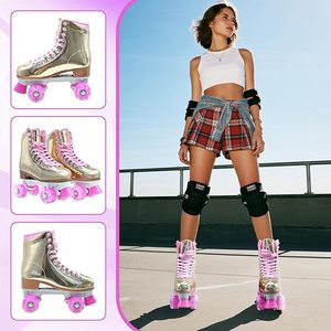 Vente directe d'usine Patins à roulettes Derby à tige haute en PU <span class=keywords><strong>pour</strong></span> adultes, roues lumineuses et étanches, design clignotant - Product Image 4