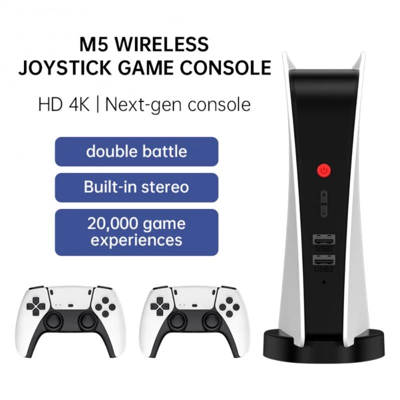 New M5 Video Console 2.4G Double Wireless Controller Game Stick 4K 20000+ Games 64GB Retro Games For PS1/GBA/FC