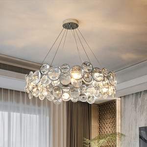 Lustre en cristal de luxe moderne Pendentif anneau circulaire LED de taille moyenne Suspension de salle à manger avec télécommande - Product Image 1