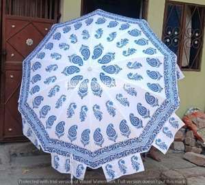 Parasol indien en coton imprimé à la main, pliable, avec tube en fer robuste, protection solaire, motif floral - Product Image 4