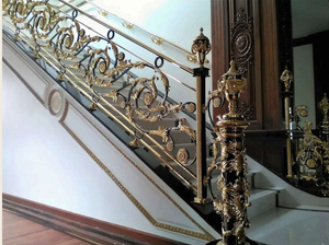 Rampe d'escalier de luxe en fer forgé doré, garde-corps décoratif en métal pour intérieur, balustrade de villa, conception personnalisée - Product Image 3