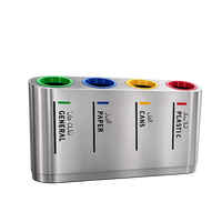 Contenedor de Reciclaje de Gran Capacidad para Áreas Públicas del Campus, de Acero Inoxidable 201, con Cuatro Compartimentos Codificados por Colores y Puerta con Cerradura