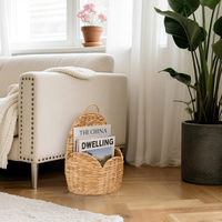 Panier suspendu en osier tressé en forme d'éventail avec motif de jacinthe, fait main, pour rangement mural