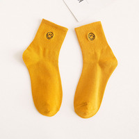 Nouvelles chaussettes en coton pour femme, motif visage souriant brodé, collection automne