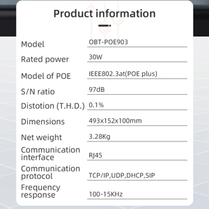 OBT-POE903 Altoparlante a Colonna Attivo con Rete <span class=keywords><strong>Dante</strong></span> e Alimentazione POE, Audio Digitale per Sale Riunioni Intelligenti e Sale Riunioni Direzionali - Product Image 3