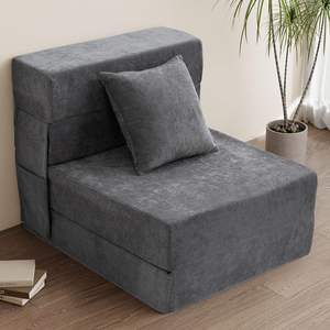 Chaise pliante amovible gris foncé en mousse à <span class=keywords><strong>mémoire</strong></span> <span class=keywords><strong>de</strong></span> <span class=keywords><strong>forme</strong></span> avec oreiller, canapé <span class=keywords><strong>futon</strong></span>, chaises pliantes, chaise-lit convertible - Product Image 1