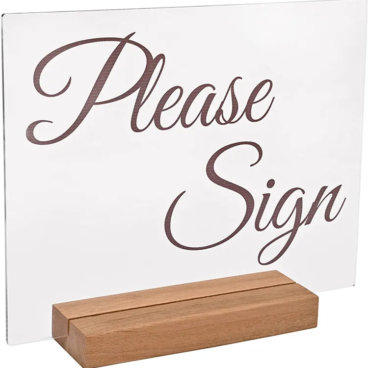 प्लास्टिक शादी साइन, अतिथि पुस्तक मेज लकड़ी के साथ साइन धारक, एक्रिलिक कृपया संकेत/आधुनिक शादी प्रदर्शन
