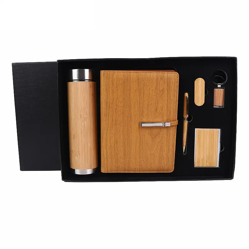 Unique Products To Sell Online Custom Corporate Promotional Gifts Item With Logo Cup and notebook bamboo 6 In 1 gift set