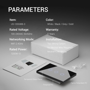 Módulo táctil de vidrio templado estándar de EE. UU. Interruptor WiFi de 3 bandas Tuya Smart Life APP Control remoto Interruptores inteligentes para automatización del hogar - Product Image 2