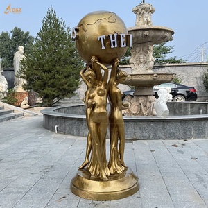 Decorazione da giardino esterna personalizzata grande ottone famoso tre belle ragazze sollevano la terra a grandezza naturale il mondo è tuo scultura in ottone - Product Image 3