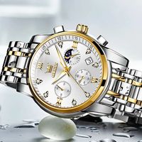 OLEVS 2858 Phase de lune montres pour hommes de luxe haut de gamme horloge-bracelet à quartz originale étanche chronographe montre en acier inoxydable pour hommes