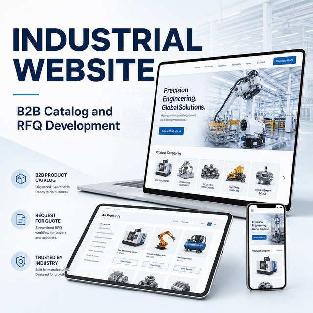 Industrial Manufacturing Website Design and B2B Ecommerce Development with Product Catalog RFQ System and Trade Portal Platform