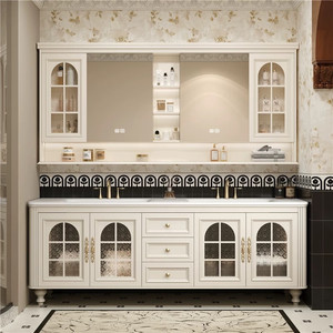 New cosmetic bathroom cabinet French retro washstand floor-standing <b>face</b> wash basin combination - Product Image 4