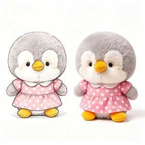 Molliger Grauer Pinguin Plüschtier Süßer Weißer Punktemuster <span class=keywords><strong>Peter</strong></span>-Pan-Kragen Rock Weicher Flauschiger Pinguin Stofftier Hübsches Pinguin Plüschtier - Product Image 2