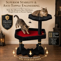 Arbre à chat d'Halloween en gros avec plateforme toile d'araignée, base en forme de chauve-souris, poteaux enroulés de corde pour chats d'intérieur OEM ODM