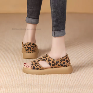 Women Summer New Soft Sole Two-Way Roman Sandals Thick Sole Large Casual Leopard Print Beach Sandals - Product Image 4