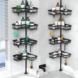 Pas de perçage réglable <span class=keywords><strong>télescopique</strong></span> coin salle de bain douche <span class=keywords><strong>étagère</strong></span> de rangement <span class=keywords><strong>sol</strong></span> au <span class=keywords><strong>plafond</strong></span> organisateur peu encombrant - Product Image 1