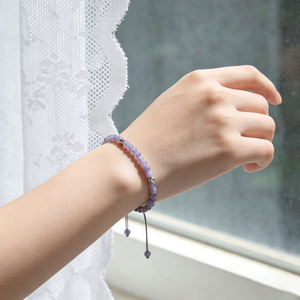 Handcrafted Violet Minimalist Thin Ball-Shaped <b>Beaded</b> <b>Bracelet</b> with Natural Stone Healing Crystal Gemstones Adjustable Unisex - Product Image 2