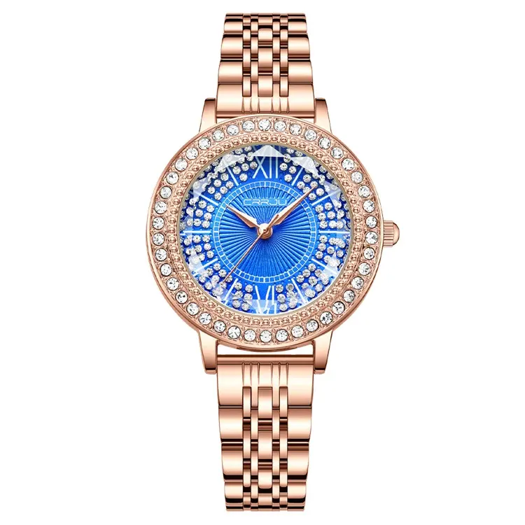 Eersteklas Crrju Full Sky Star Diamond Torenschaal Veelhoekig Oppervlak Roestvrij Staal Elegant Japan Quartz Horloge Dames Oogverblindend