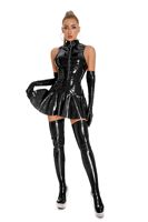 Sexy Exotisches Lederkleid für Erwachsene Damen Reißverschluss Ärmellos Dienstmädchen Enges Kleid Nachtclub Party-Kleidung Glänzendes Latex Wet-Look Übergröße
