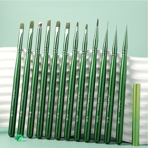 Juego de 12 pinceles para decoración de uñas con mango de madera verde, pinceles de nailon para gel UV, tallado, pintura, manicura DIY - Product Image 1