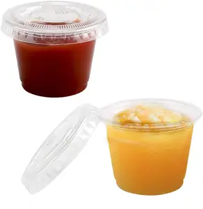 Prezzo di fabbrica cerchio arrotolato 1oz monouso PP trasparente salsa di plastica mini tazza da dessert con coperchio PP porzione souffle jelly jam cup
