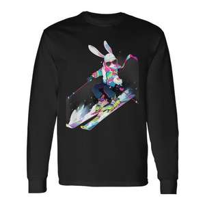 T-shirt à manches longues pour skieur, motif lapin, ski, hiver, neige - Product Image 1