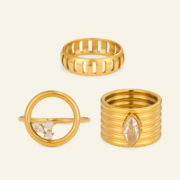 NOUVEAU Ensemble de bagues gourd épaisses style bohème, mini zircon, design unique inspiré de la mer Égée, Dazan, en acier inoxydable plaqué or PVD 18 carats, anti-ternissement, bijoux pour femme