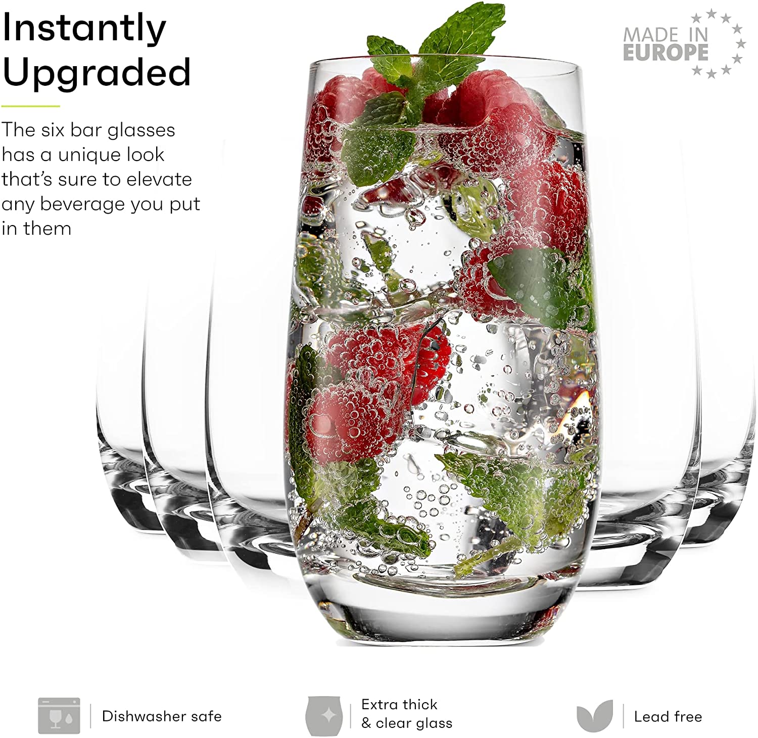 16 OZ Drinking Glasses Highball Glasses Tumblers for Mixed Drinks Water Juice beer cocktail