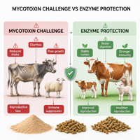 Enzyme détoxifiante pour mycotoxines chez les ruminants (bovins, ovins) : résout les troubles reproductifs, améliore les performances reproductives