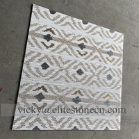 Carrelage mosaïque en marbre à motif losanges blanc et gris, effet 3D style moderne, incrusté de bande de laiton, pour sols de maison et d'hôtel