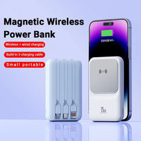 W010 Pengisian Daya Super Cepat Magnetik Li-Polymer 10000mAh ABS Power Bank PD 15W USB Ganda Tipe-C Kabel Bawaan Nirkabel LED