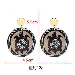 Pendientes acrílicos personalizados con estampado de viento étnico de tortuga mágica de jefe tribal <span class=keywords><strong>primitivo</strong></span> africano, pendientes de gota redondos de moda para mujer - Product Image 6