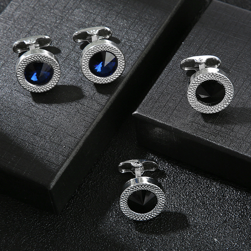 Vintage Blue & Red Crystal Cufflinks Set – Stainless Steel, Reversible Rectangle, Men’s Dress Shirt Jewelry