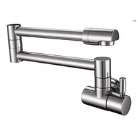 Robinet de cuisine mural moderne en acier inoxydable, pliable et extensible, avec bras articulé, double poignée, eau chaude et froide, pour usage hôtelier, en céramique