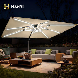 Sombrilla Moderna Cuadrada de Aluminio de 9X12 Pies con Luces LED, Impermeable, Anti-UV, Base de Plástico Ecológica para Exteriores, <span class=keywords><strong>Patio</strong></span>, Hotel, Comedor - Product Image 1