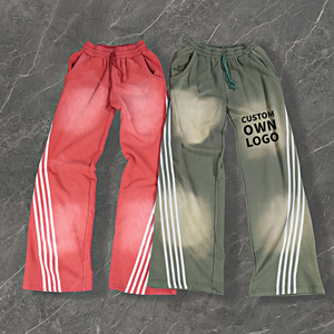 Pantalones de Algodón Grueso de Alta Calidad para Hombre, con Lavado Ácido Personalizado, Lavado Desgastado, Bordado y Raya Lateral, a la Moda - Product Image 1