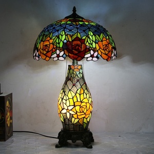 LongHuiJing Eco-Friendly Rose Tiffany Style Mediterranean Stained Glass Dome LED Table Lamp 16-inch AC Lampshade Flexible Base - Product Image 3