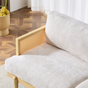 Canapé 3 places à accoudoirs carrés, capitonné en bouclette, avec rembourrage en éponge et structure en bois – Ensemble moderne pour salon/chambres/appartement/bureau - Product Image 5