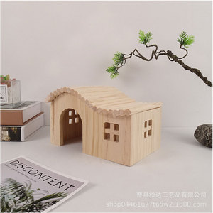 Casa para esconderse para hámster, de madera, a prueba de mordidas, casa de juguete sin base, pequeña casa de madera, cueva individual para hámster dorado, estilo bosque - Product Image 5
