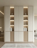 Étagère intégrée de style grille moderne, bibliothèque de salon blanche personnalisée