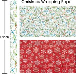 Christmas gift wrapping <b>paper</b> with ink wash style featuring blue berries and green <b>leaves</b> Double sided printing Customizable - Product Image 2