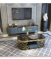 Table basse et meuble TV moderne italien de luxe en acier inoxydable avec plateau en marbre, meubles de salon, utilisation en villa