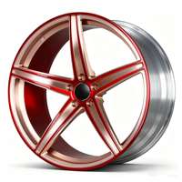 JJSEES Jantes forgées monobloc 5 branches personnalisées, bicolores rouge et or, en alliage pour voitures particulières 5x112 5x114.3 pour BMW Audi Benz