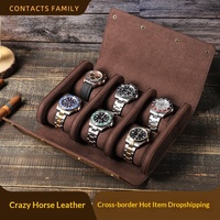 Eonluxe Boîte de rangement pour montres mécaniques à six emplacements en cuir Crazy Horse vintage, portable, résistante aux chutes, en cuir véritable, NEUVE