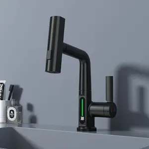 Grifo mezclador de cascada inteligente, grifo extraíble, grifo mezclador para lavabo de baño alto extendido