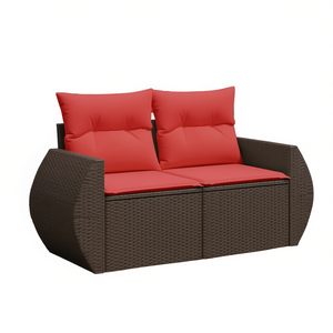 โซฟาลานบ้าน 2 ที่นั่งหวายโพลีสีน้ำตาลพร้อมเบาะรองนั่ง โซฟาสวนกลางแจ้ง ดีไซน์ร่วมสมัย เฟอร์นิเจอร์ที่ทนทาน - Product Image 1