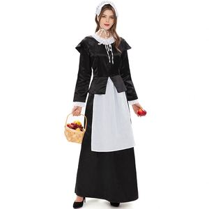 Costume rétro noir et blanc de demoiselle d'honneur de château de campagne française, robe de cosplay pour Halloween, carnaval, fête, ferme ou maison de campagne - Product Image 5