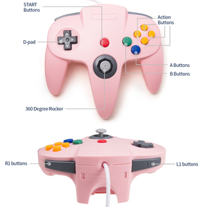 2 buah pengendali Gamepad Joystick jarak jauh berkabel Retro N64 merah muda cocok dengan konsol sistem permainan Video N64 - Product Image 5