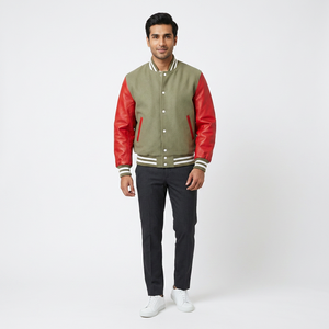 Custom Red 100% Cotton Sleeves Wholesale Blank Front Varsity Jackets for Men - Product Image 1